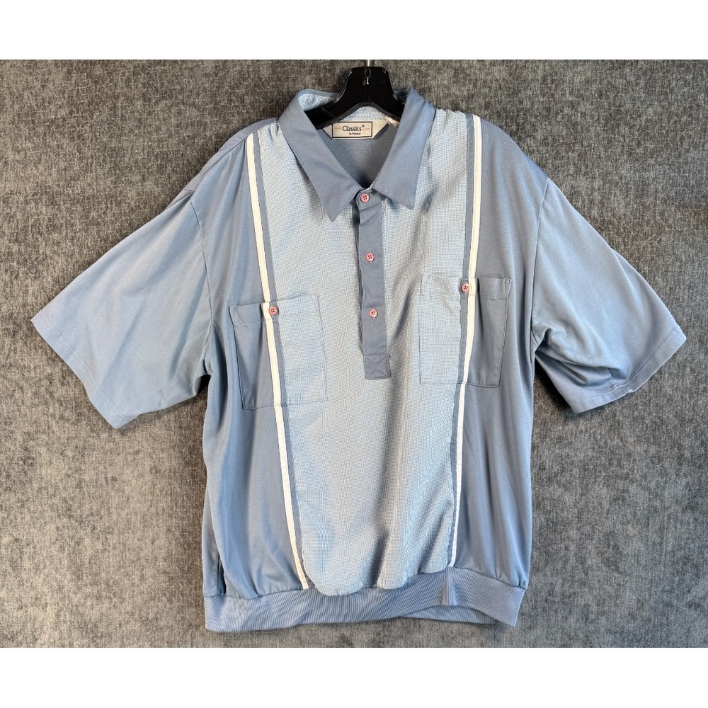 VTG Classics By Palmland Polo Shirt Mens XLG Light Blue Colorblock Short Sleeve